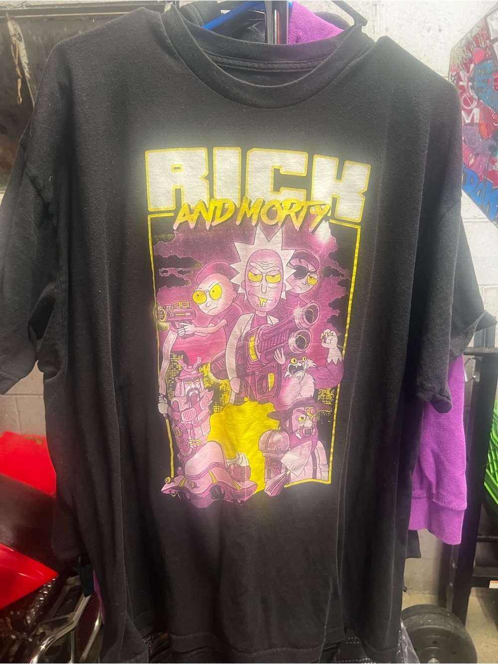 Kids' Black Graphic Tee - Yellow & Purple Print